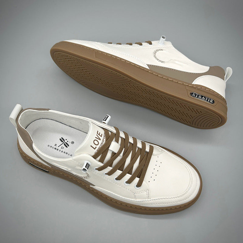 Men's Top Layer Cowhide Genuine White Green Men's Board Shoes
