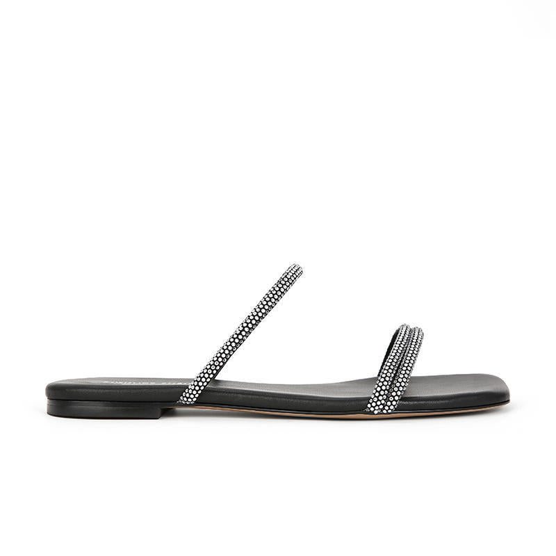 Women's Sier Broken Flash Square Toe Rhinestone Flat Sandals