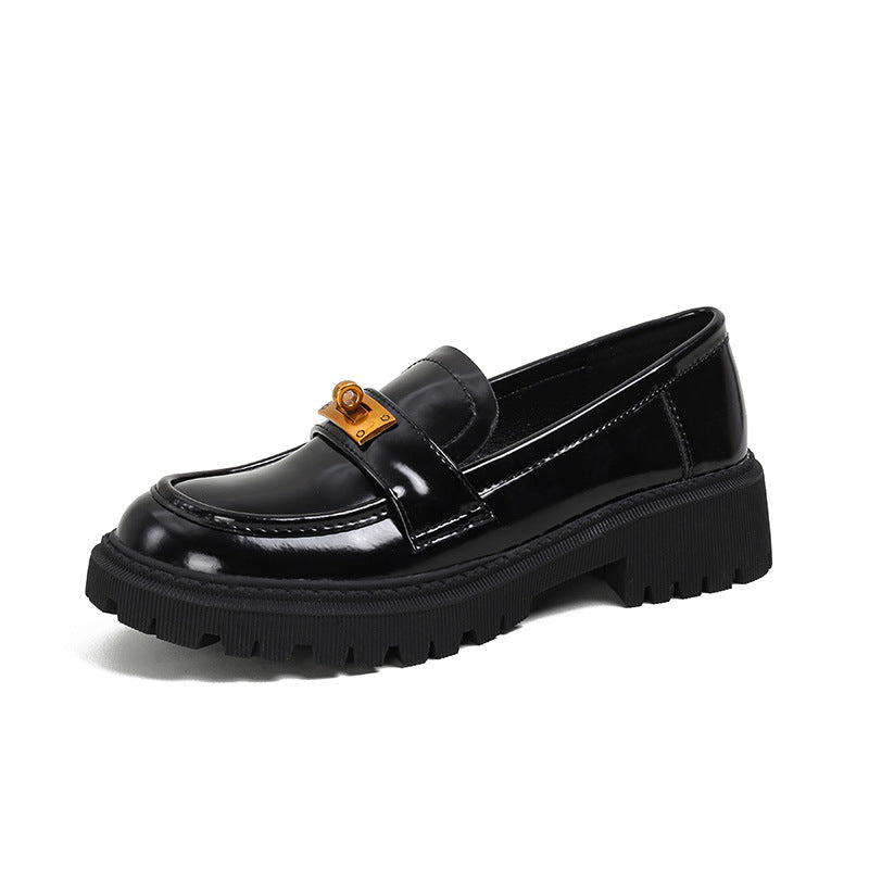 Women's Head Thick Bottom Gold Buckle One Loafers