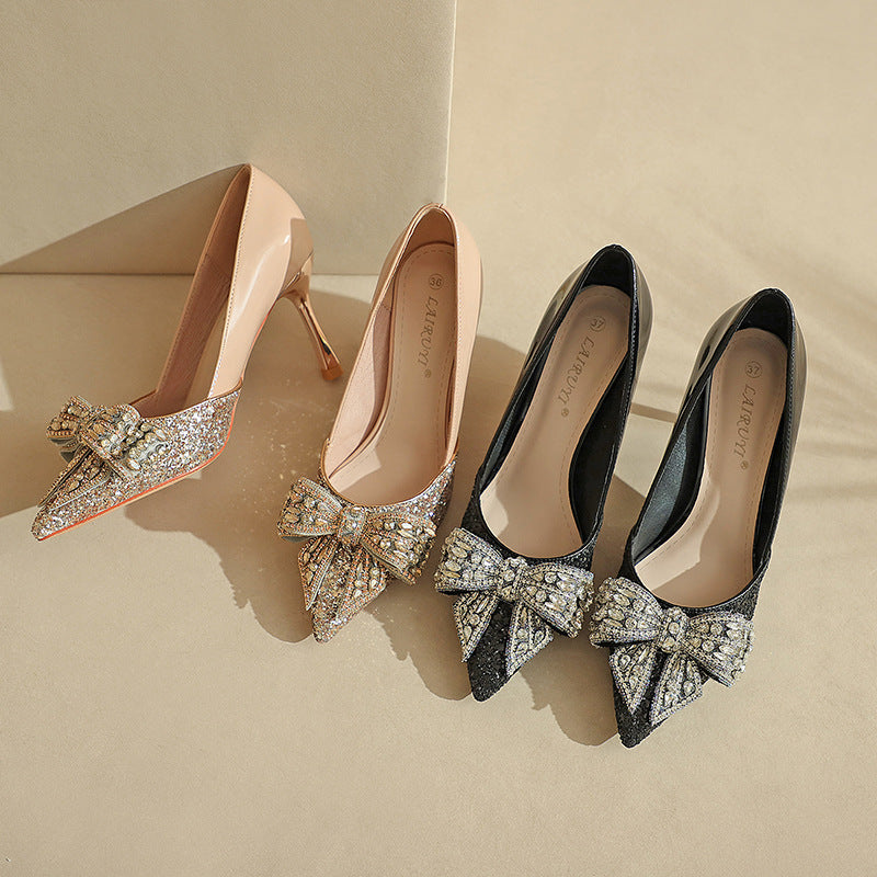Women's Champagne Pointed High Stiletto Sexy Crystal Women's Shoes