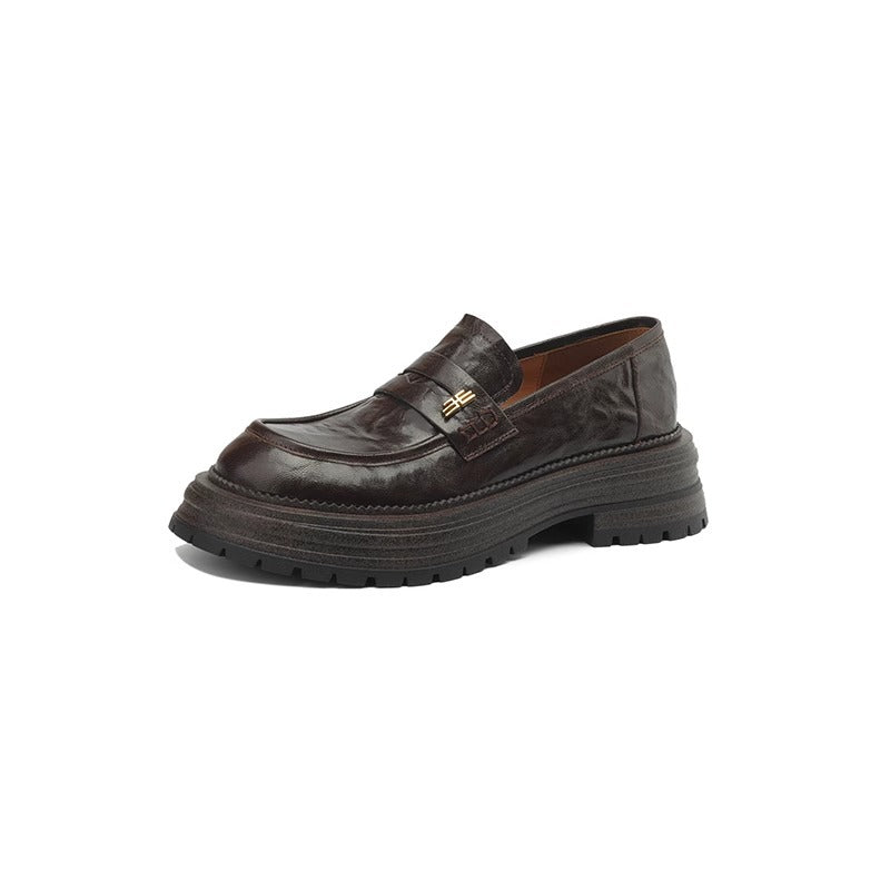 Women's Soft Sheepskin Genuine Pumps Retro British Loafers