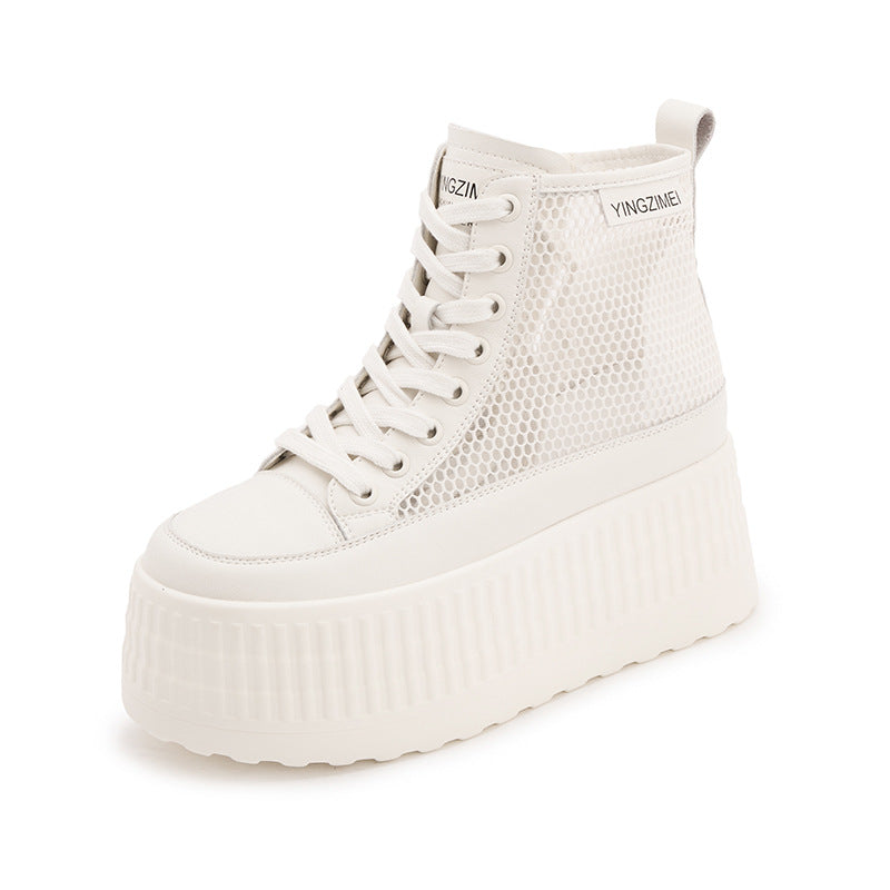 Women's Platform White Summer Hollow Mesh Surface Sneakers