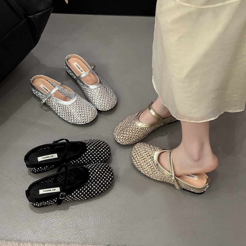 Women's Style Outdoor With Toe Box Half Summer Round Flat Slippers