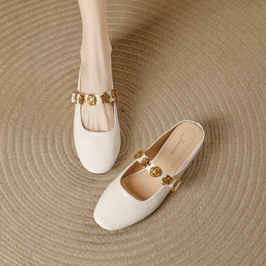 Women's Toe Strap Mules Summer Retro Temperament Height Increasing Insole Sandals