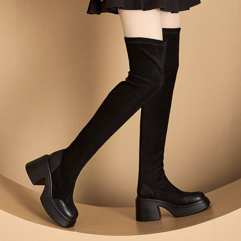 Skinny Autumn Below The Knee Thick Knight Suede Boots