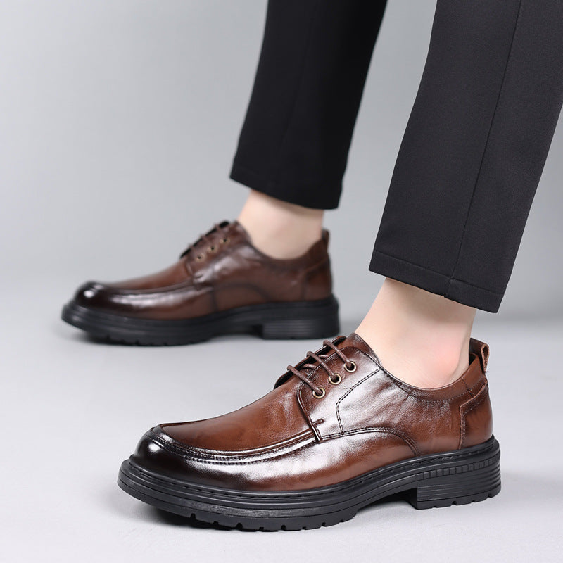 Men's First Layer Cowhide Big Head Thick-soled Business Leather Shoes