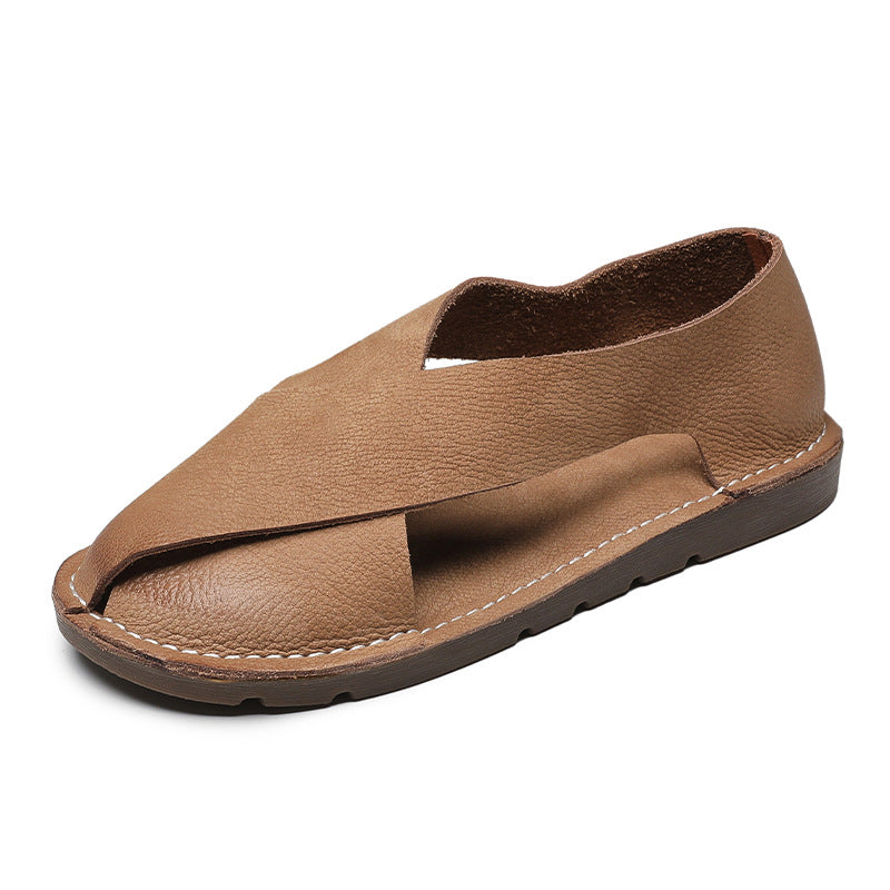 Women's Genuine Handmade Roman Toe Cap Side Empty Slip-on Sandals