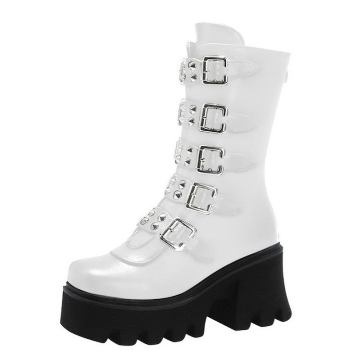 Women's Black Thigh Highs Artificial Platform High Boots