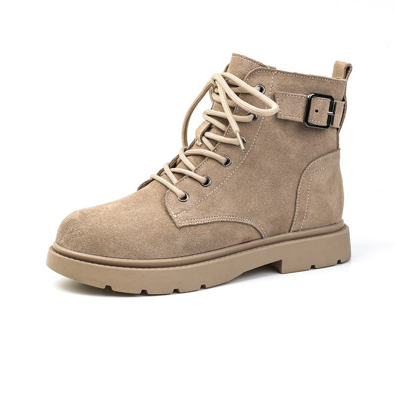 Women's Genuine British Style Frosted Mid Flat Short Boots