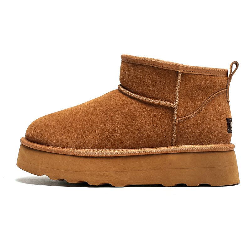 Men's Cow Suede Waterproof One Pedal Thick Snow Boots