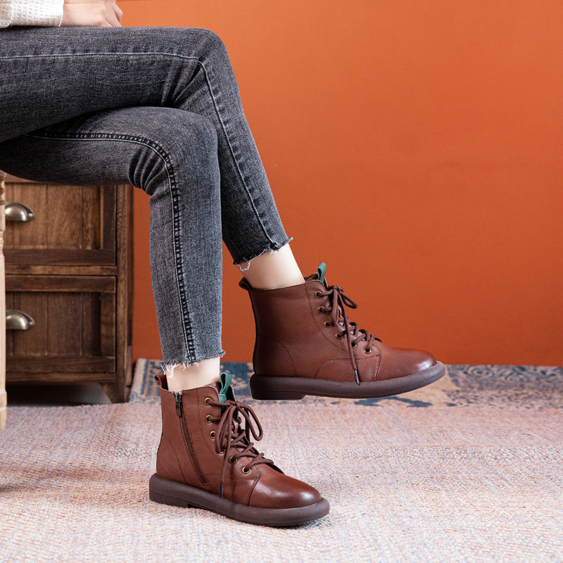 Women's Soft Bottom Washed Fleece-lined Flat Martens Boots