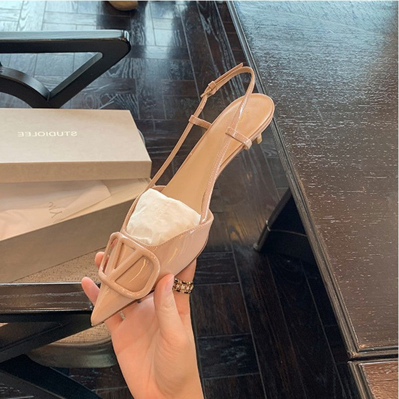 Women's Temperament Commute Leisure V Buckle Pointed High Heels