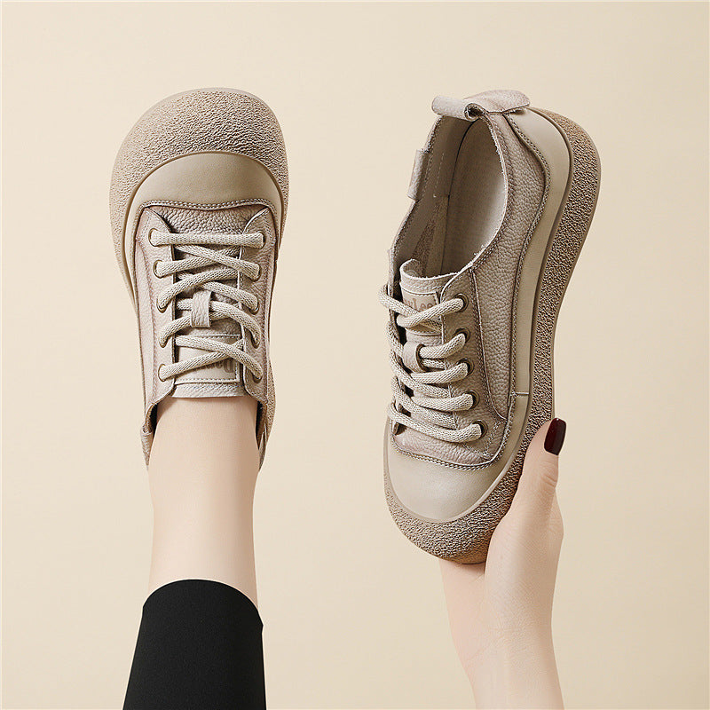 Women's Layer Cowhide Genuine Vintage Skateboard Trendy Sneakers