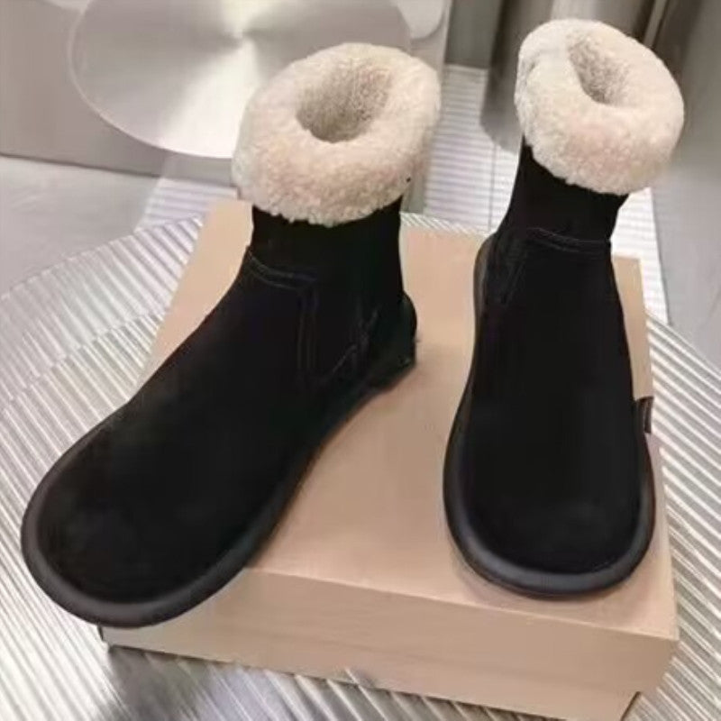 Real Fur Integrated Fleece-lined Thickening Thermal Snow Boots