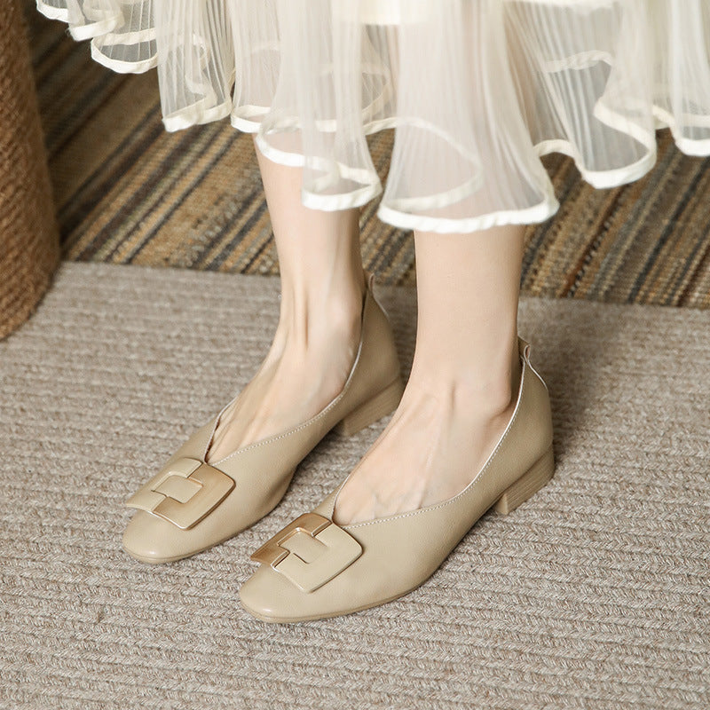 Women's Matching Square Buckle Daily College Round Head Low-cut Low Casual Shoes