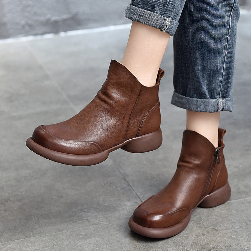 Women's Short Top Layer Cowhide Soft Bottom Boots