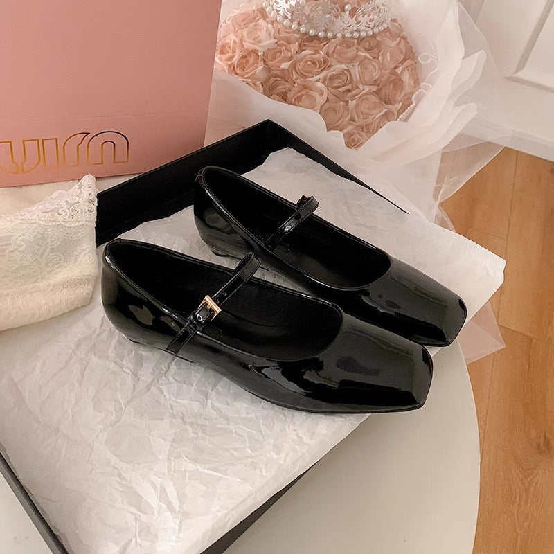 Women's Cowhide Version French Retro Square Head Buckle Mary Jane Women's Shoes