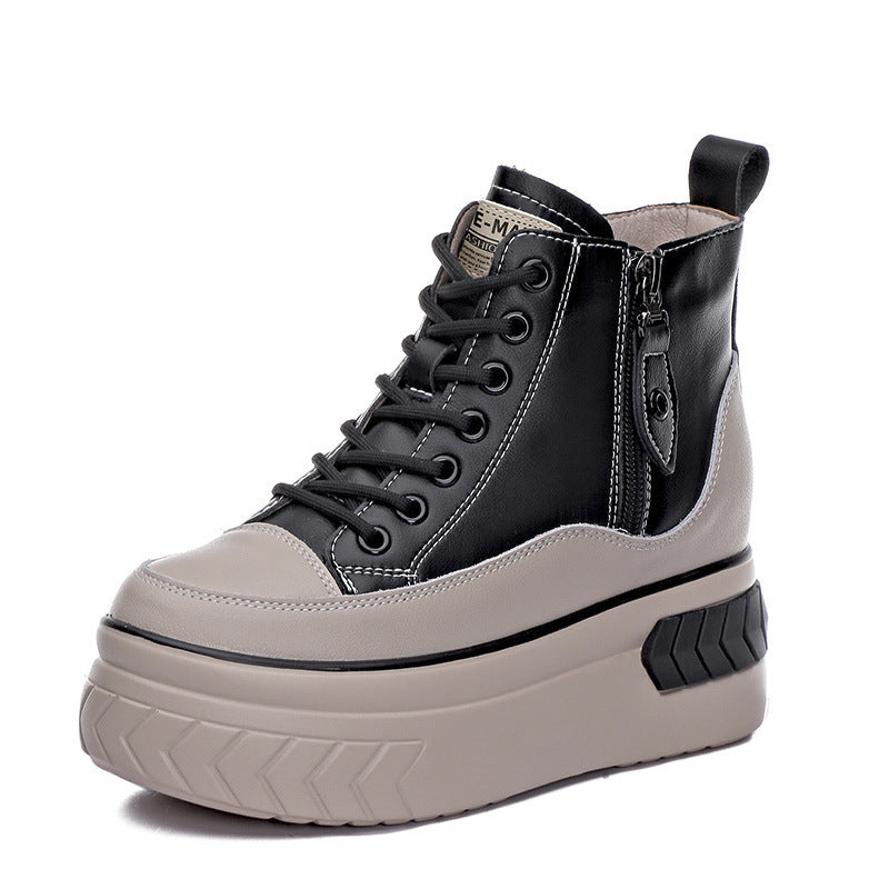 Women's Cowhide Autumn Platform High Height Increasing Heels
