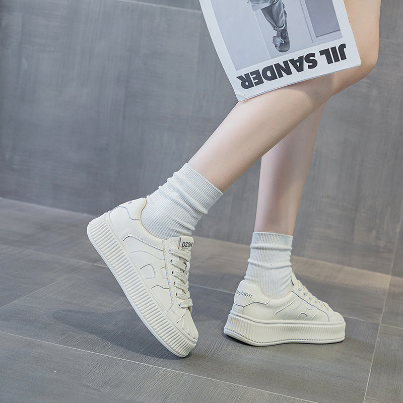 Women's White Shell Toe Thick Bottom Biscuit Shape Versatile Four Sneakers
