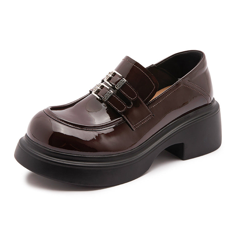 Women's Buckle British Genuine Platform Increased Slip-on Loafers
