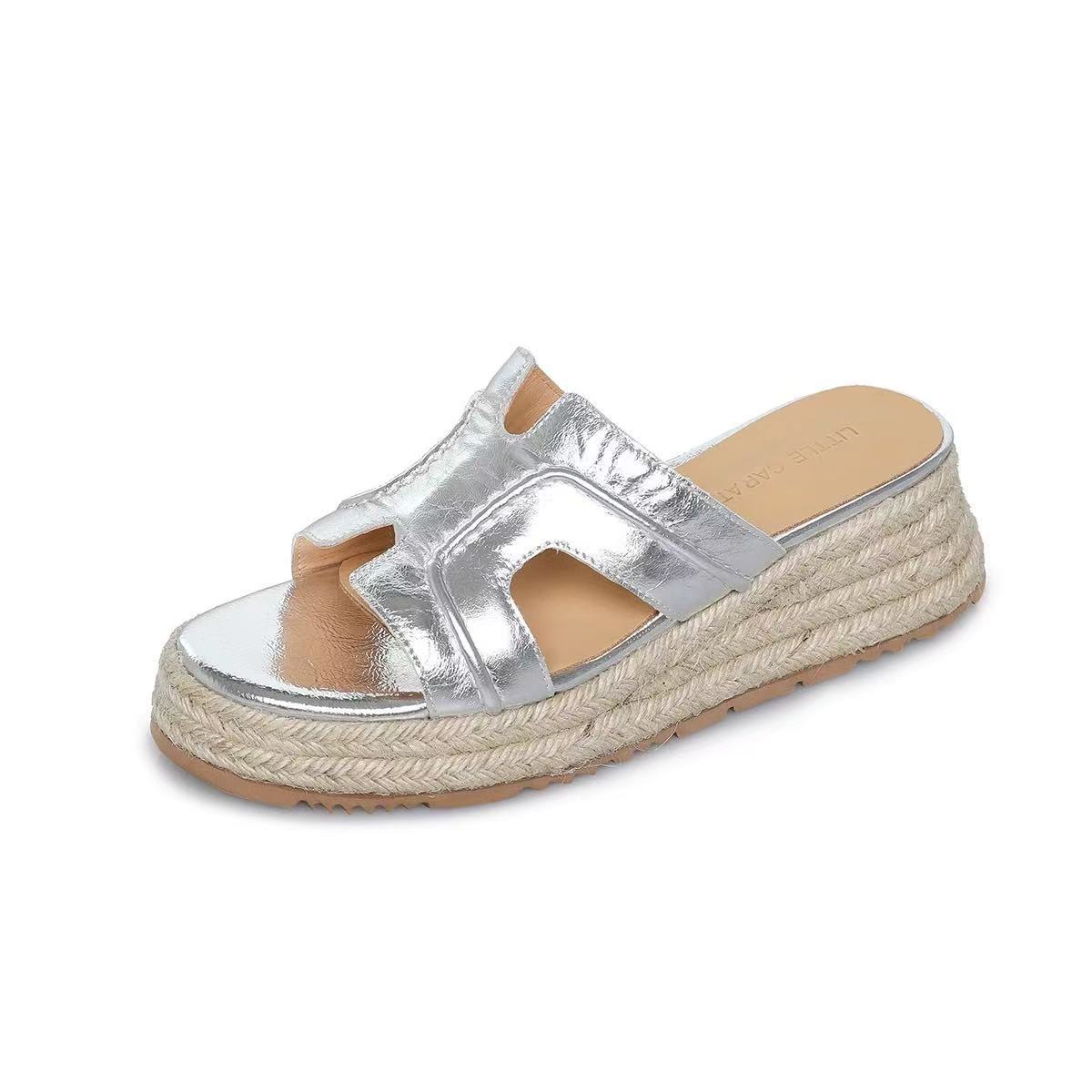 Women's Straw Woven Platform Wedge High Outer Sandals