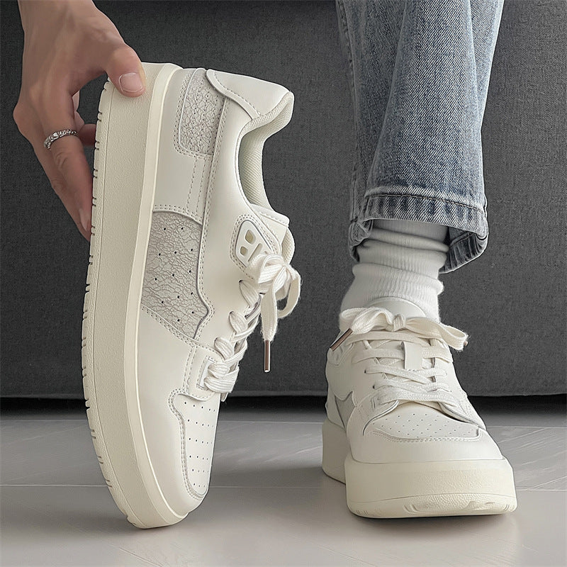 Women's & Men's Niche Design Crack White Autumn Thick Sneakers