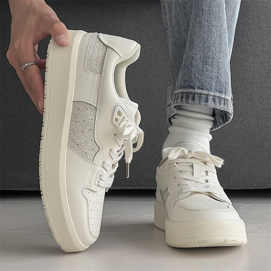 Women's & Men's Niche Design Crack White Autumn Thick Sneakers