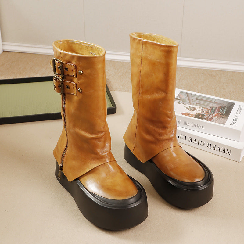 Women's High Version First Layer Cowhide Platform Boots