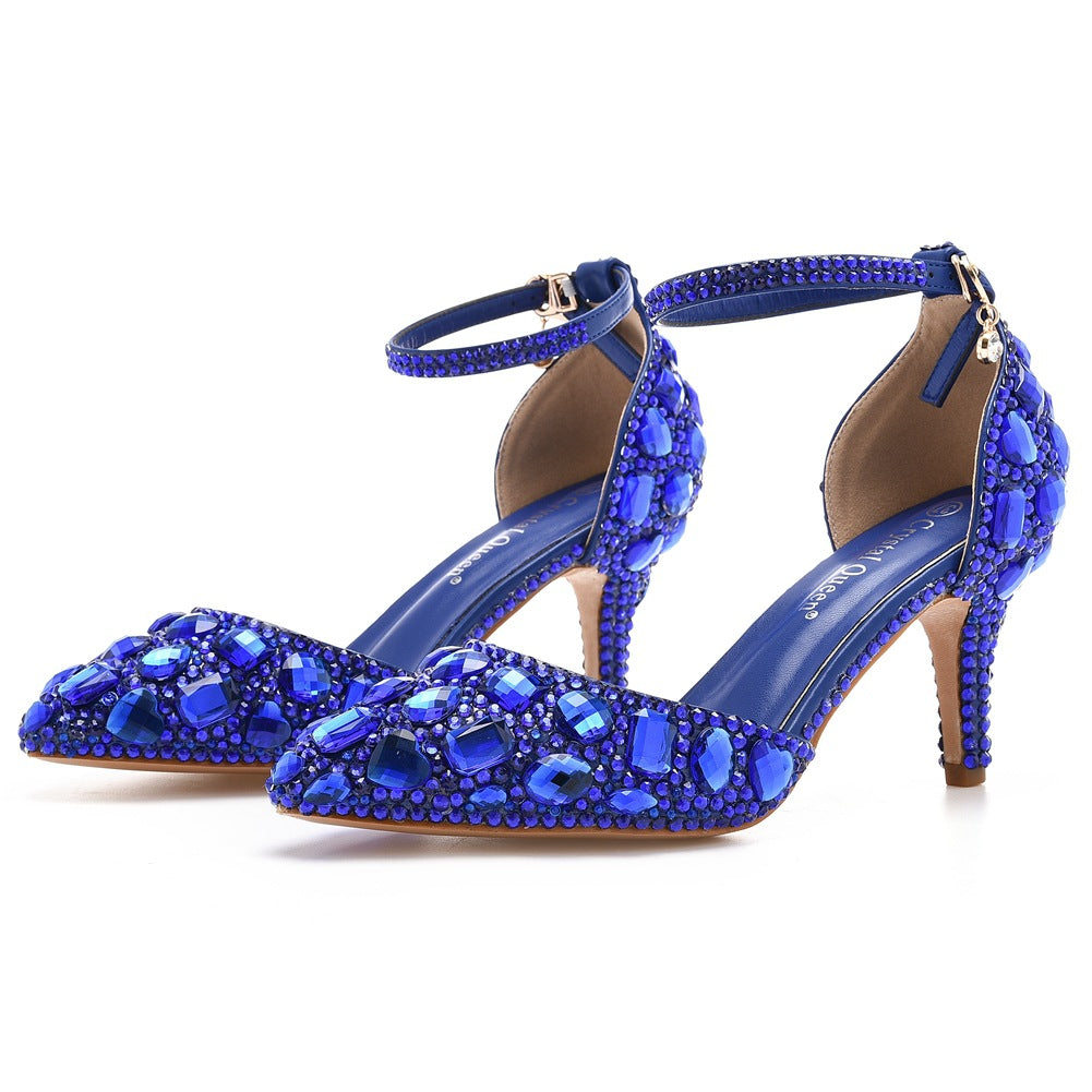 Stiletto Pointed Toe Rhinestone High Gold Heels