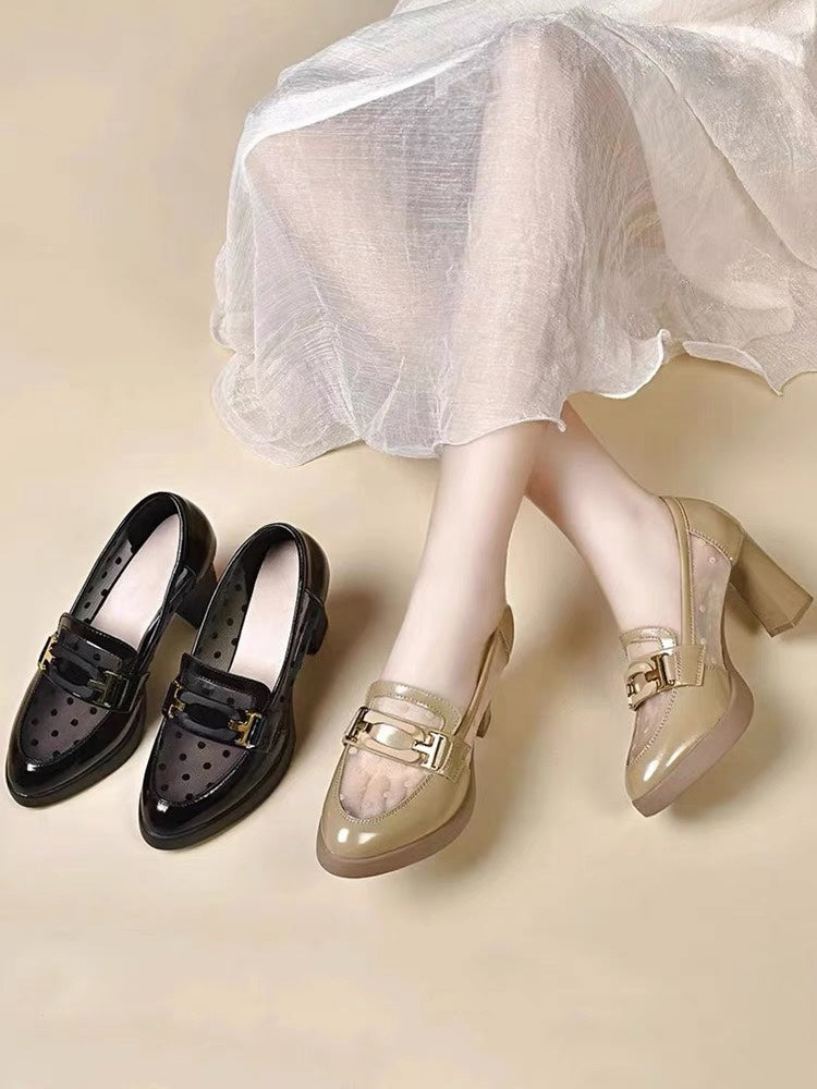 Women's High Summer Pointed Toe Chunky Platform Breathable Heels