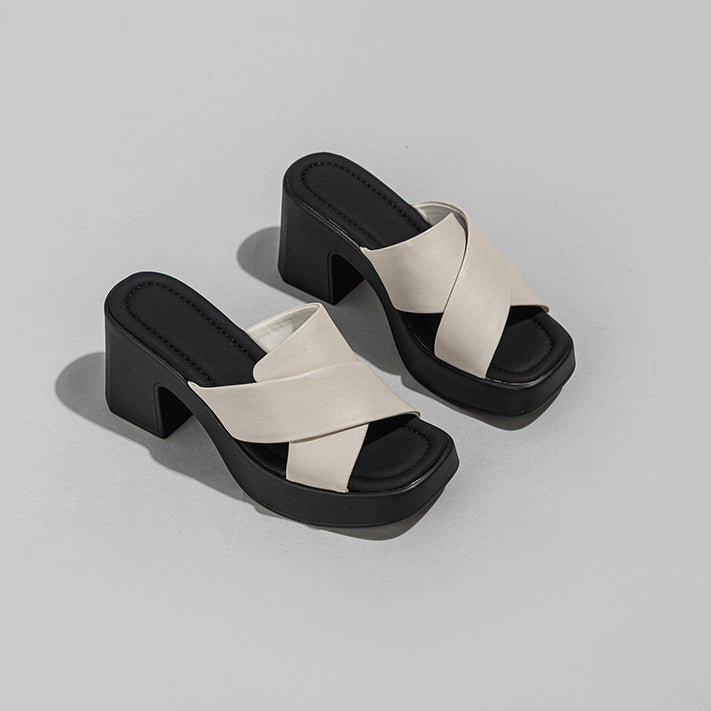 Women's Summer Thick-soled High-heeled Open Toe Flip-flops Sandals