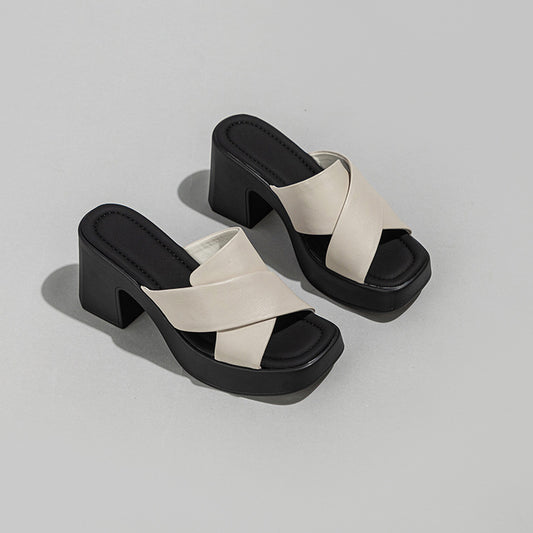 Women's Summer Thick-soled High-heeled Open Toe Flip-flops Sandals