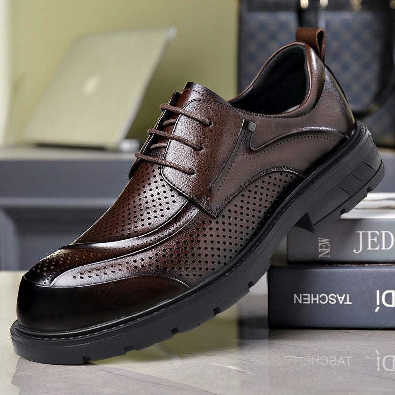 Men's Thick Bottom Big Head Brown Fashion Men's Business Leather Shoes