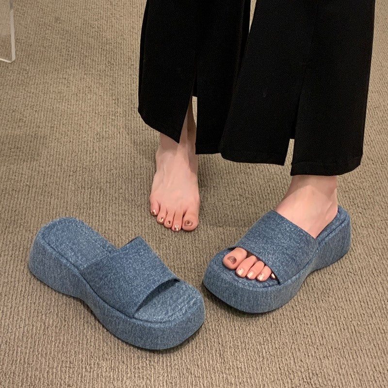 Women's Thick-soled Flip-flops Platform Round Toe Open Slippers