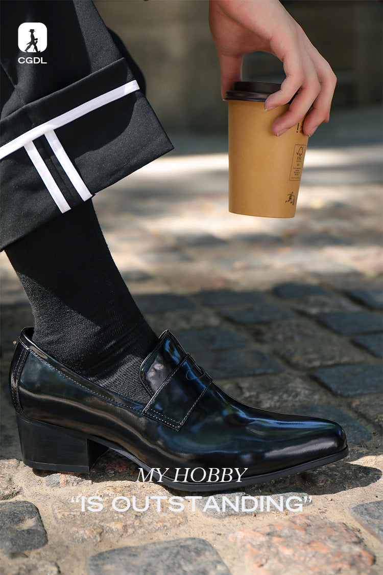 Men's Glossy High Fashion Design Sense Hair Leather Shoes