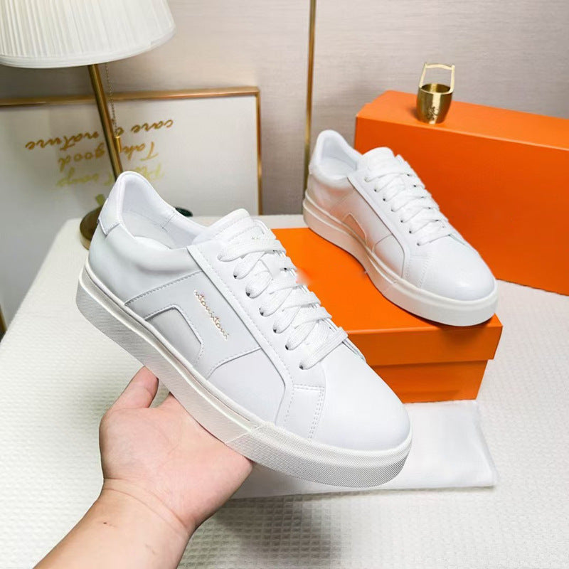 Men's Calfskin Color Matching Lace Up Comfortable Men's Board Shoes