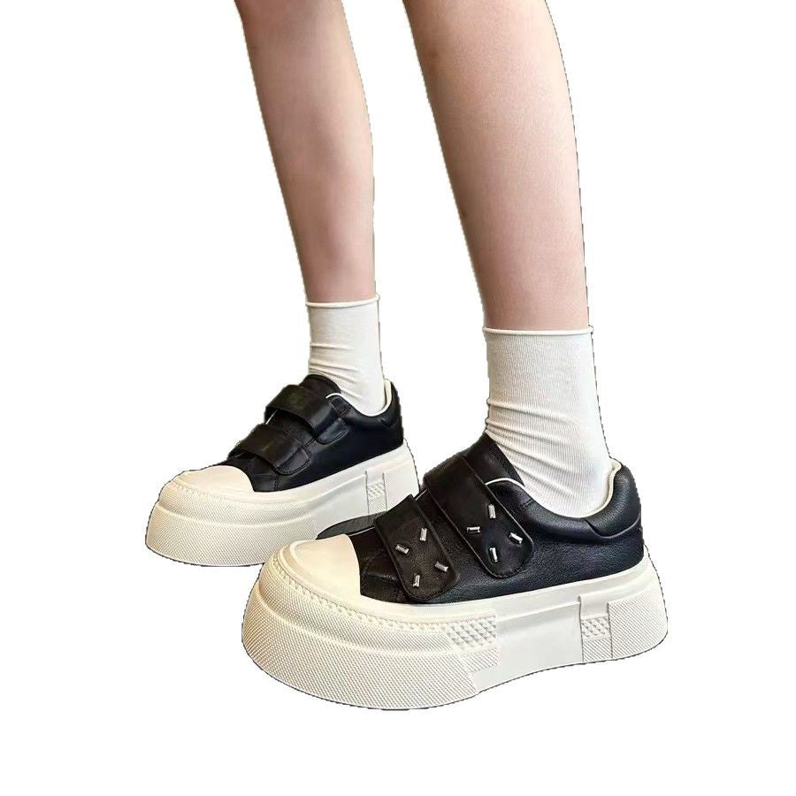 Women's Top Layer Cowhide Platform White Magic Casual Shoes