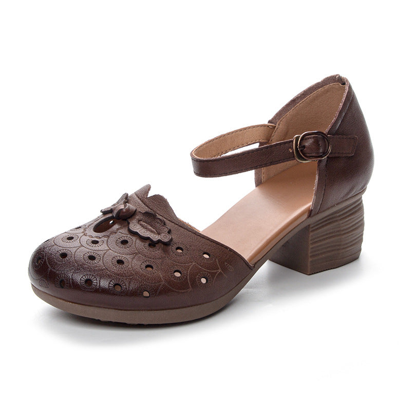Women's Summer Retro Chinese Chunky Top Layer Heels