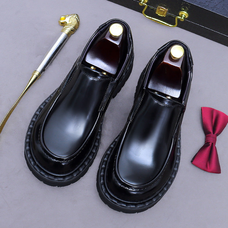 Men's Business Formal Glossy Cowhide Platform Genuine Elegant Gentleman Men's Casual Leather Shoes