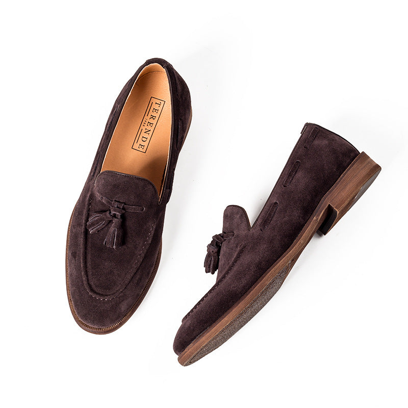 Men's Matte Brown Round Head Leisure Slip Leather Shoes