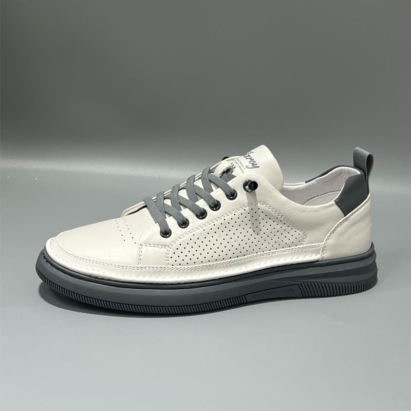 Men's Summer Thin Slip-on White Genuine Leather Shoes