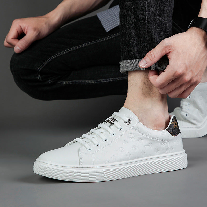 Men's White Breathable Soft Board Full Thick Bottom Green Sneakers