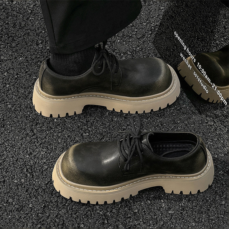 Men's Derby Thick Bottom Increased Mickey Big Head Leather Shoes