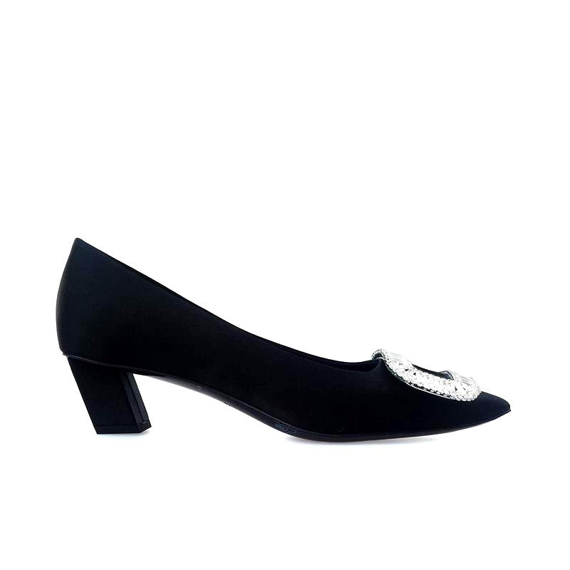 Women's Satin Square Toe Chunky Authentic Rhinestone Women's Fashion Shoes