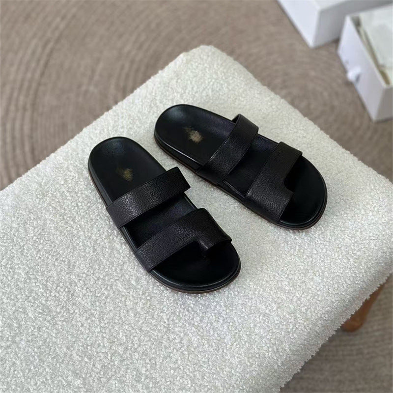 Women's Full Sheepskin Toe Ring Genuine Roman Flat For Sandals