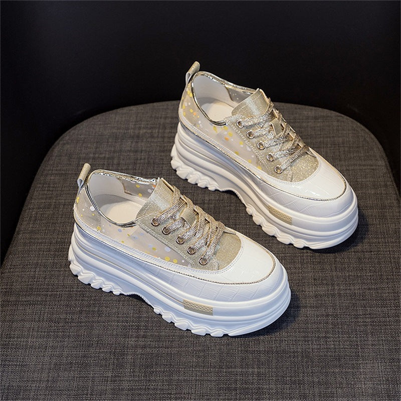 Women's White Platform Muffin Height Increasing Insole Slimming Casual Shoes