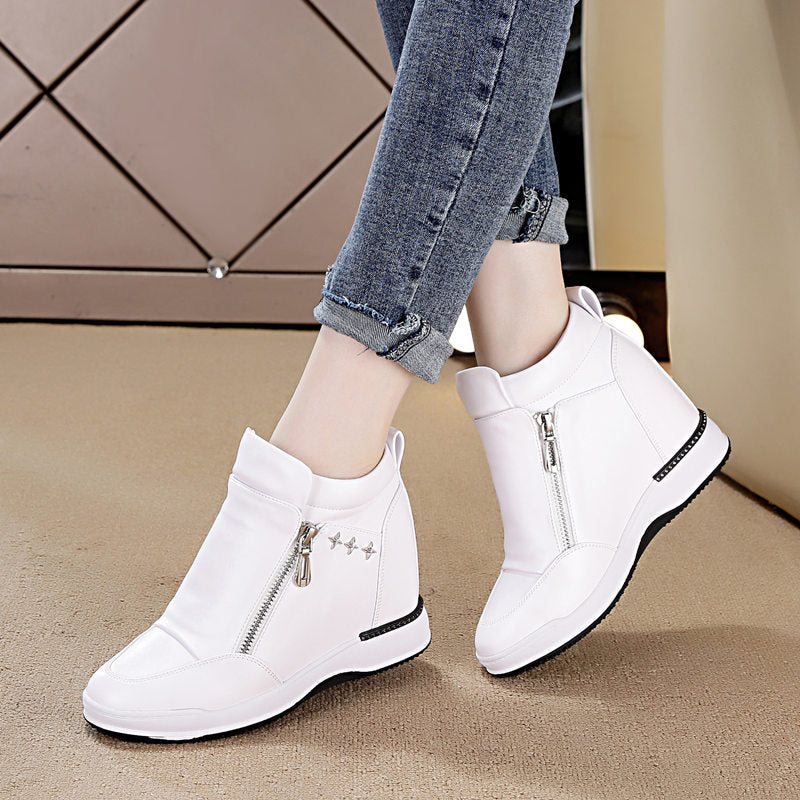 Women's Height Increasing Insole Korean Style Wedge White Sneakers