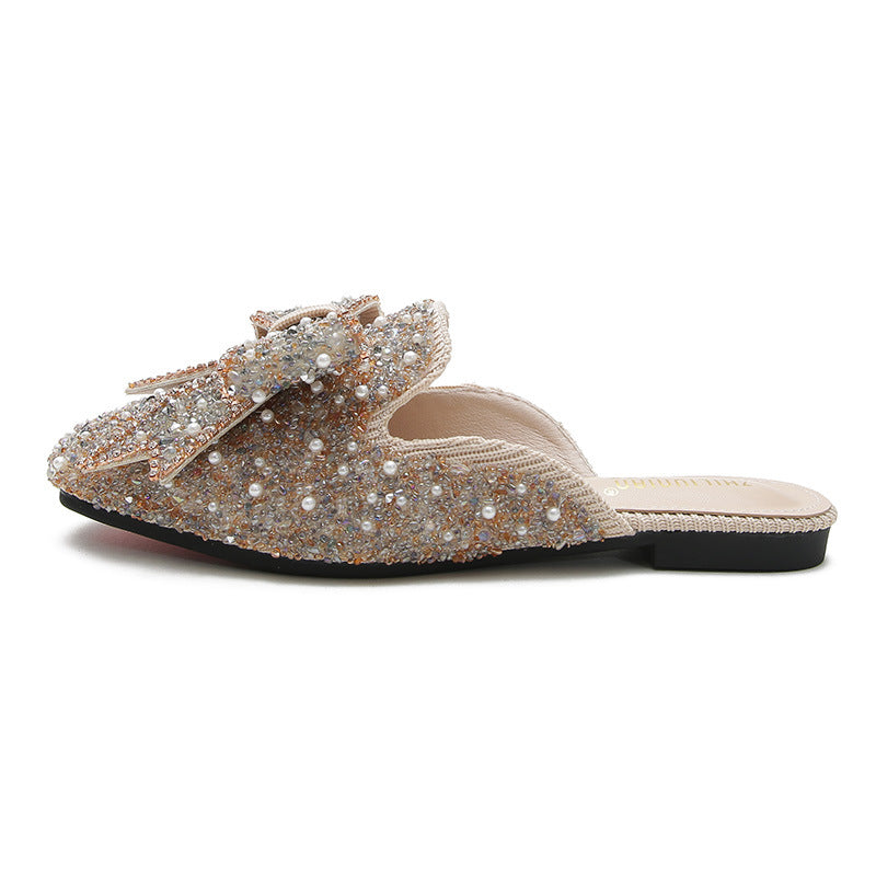 Women's Toe Half Summer Outdoor Fashion Rhinestone Flat Bottom Sandals