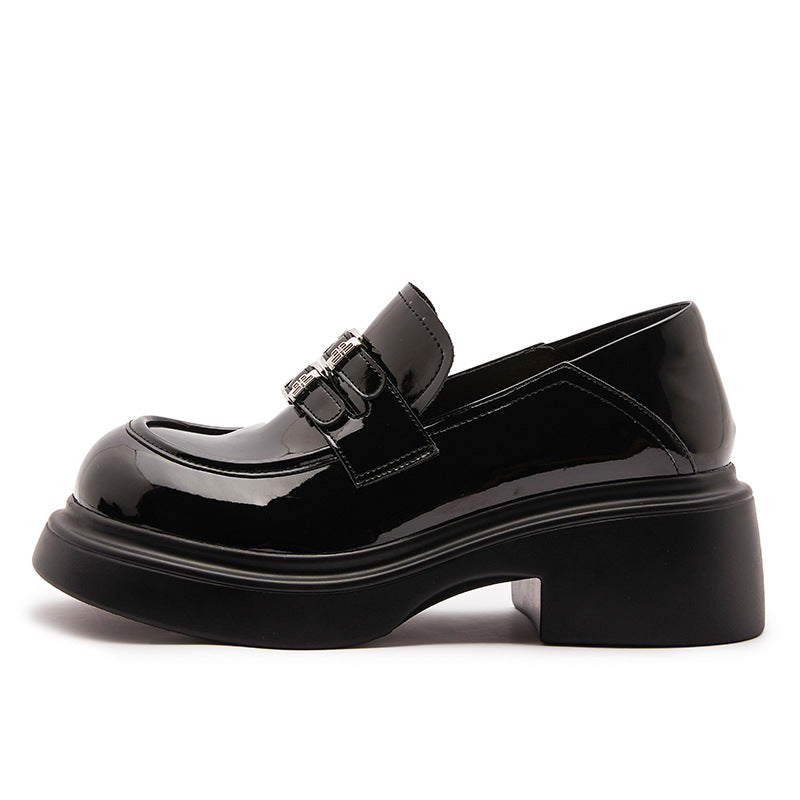 Women's Buckle British Genuine Platform Increased Slip-on Loafers