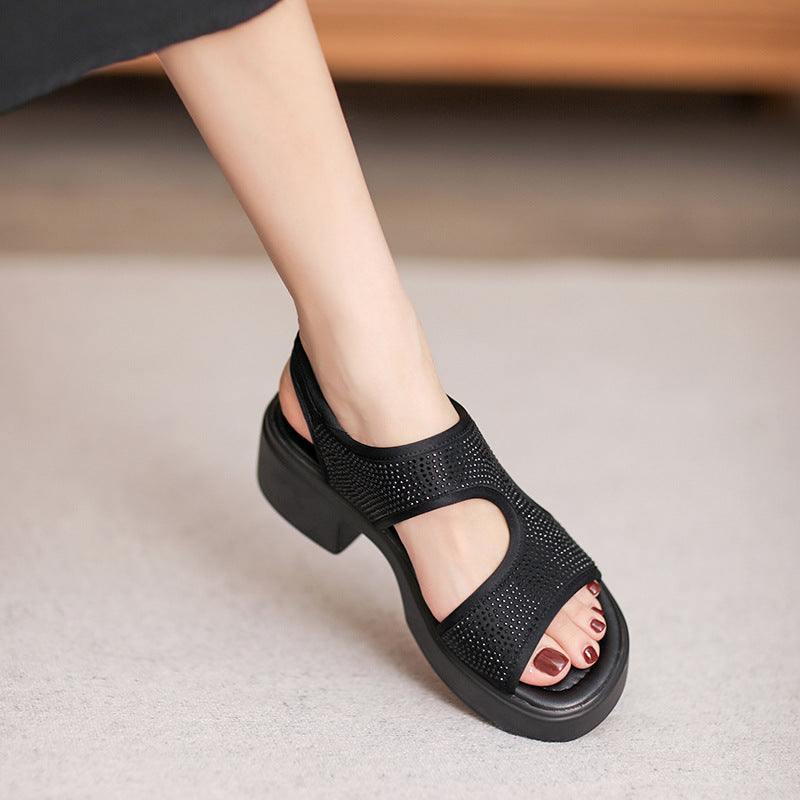 Women's Summer Trendy Fashion Rhinestone Muffin Platform Sandals